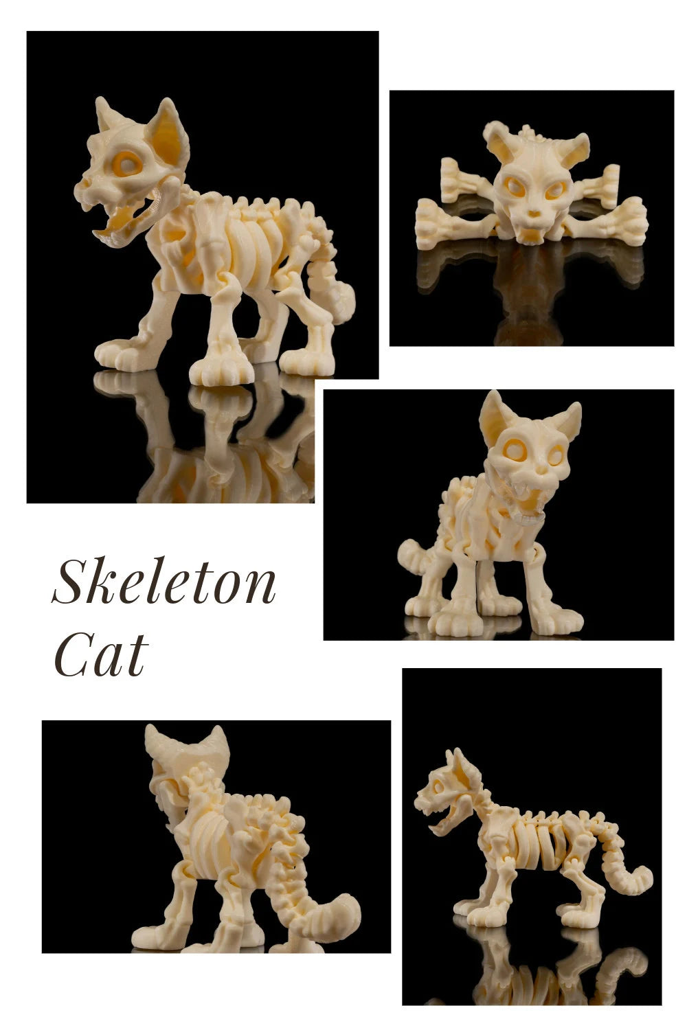 3D Printed Cute Skeleton Animals - Dog, Cat, Squirrel, Chameleon, Bunny Spooky Decor STLFLIX