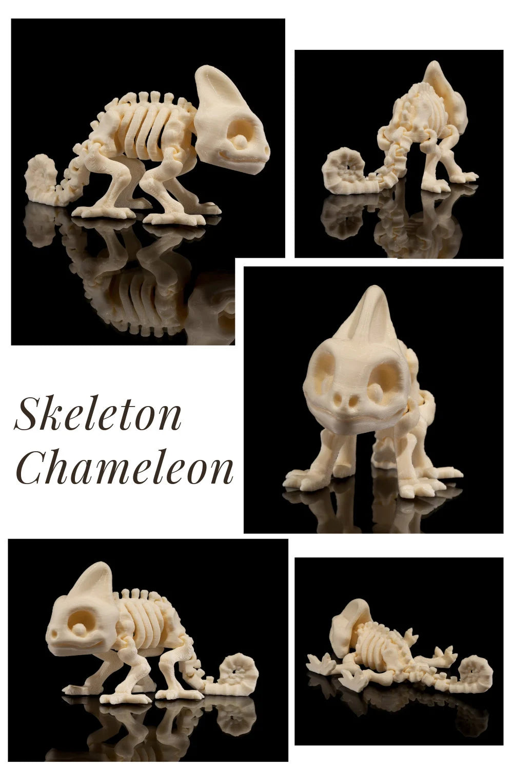 3D Printed Cute Skeleton Animals - Dog, Cat, Squirrel, Chameleon, Bunny Spooky Decor STLFLIX