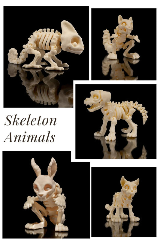 3D Printed Cute Skeleton Animals - Dog, Cat, Squirrel, Chameleon, Bunny Spooky Decor STLFLIX