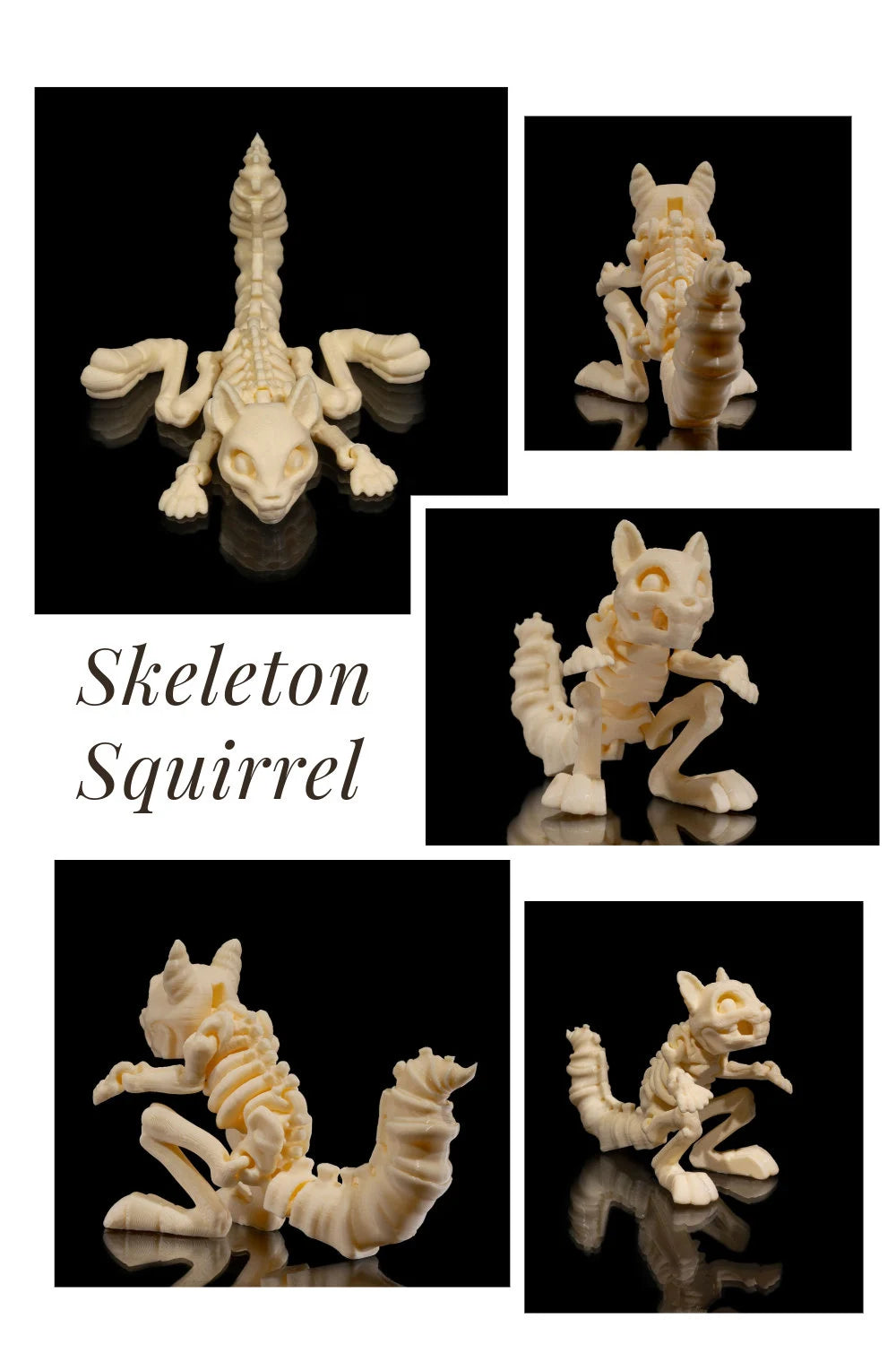 3D Printed Cute Skeleton Animals - Dog, Cat, Squirrel, Chameleon, Bunny Spooky Decor STLFLIX