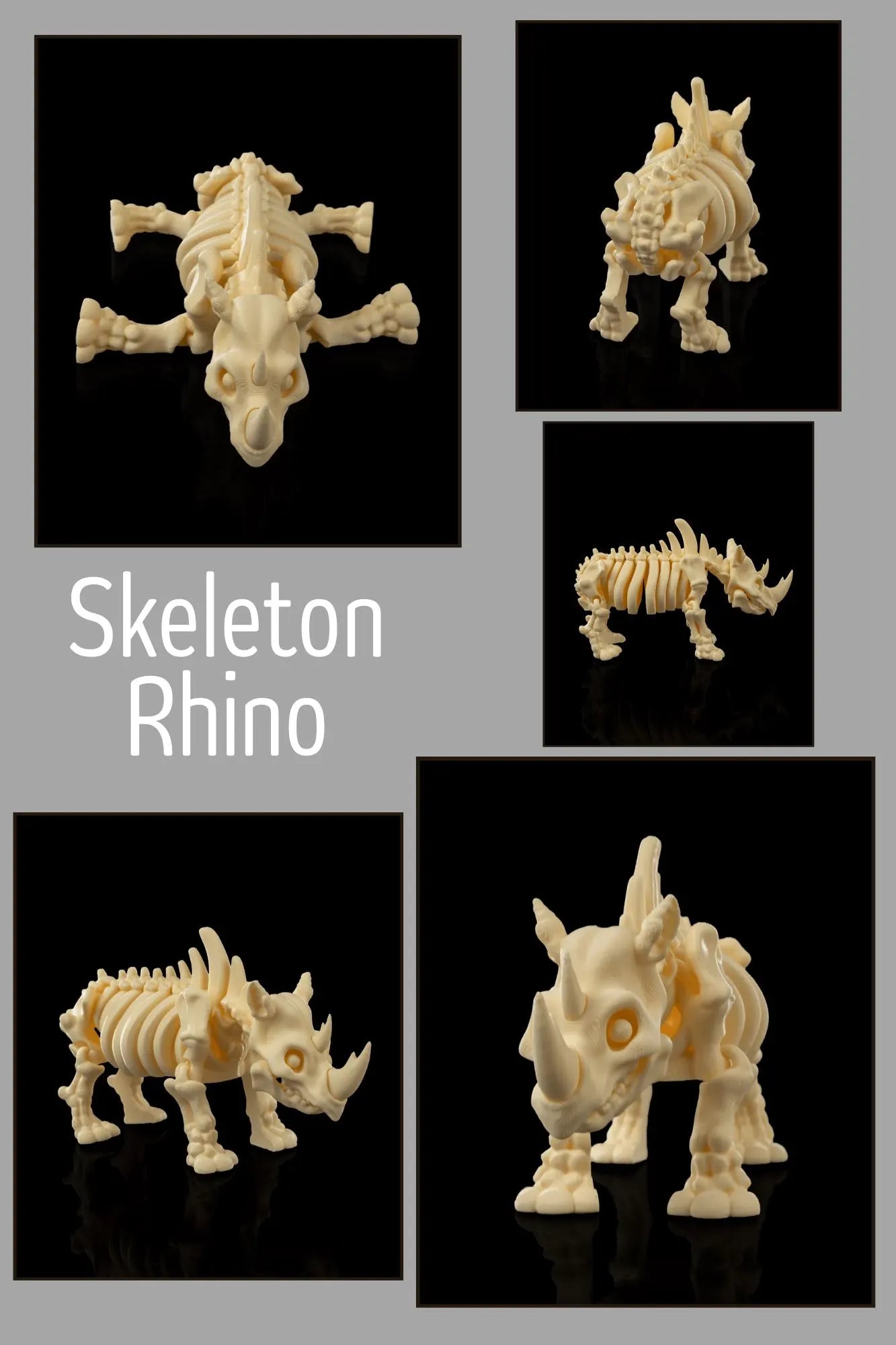 3D Printed Safari Skeleton Animals - Lion, Chimp, Elephant, Giraffe, Hippo, Rhino STLFLIX