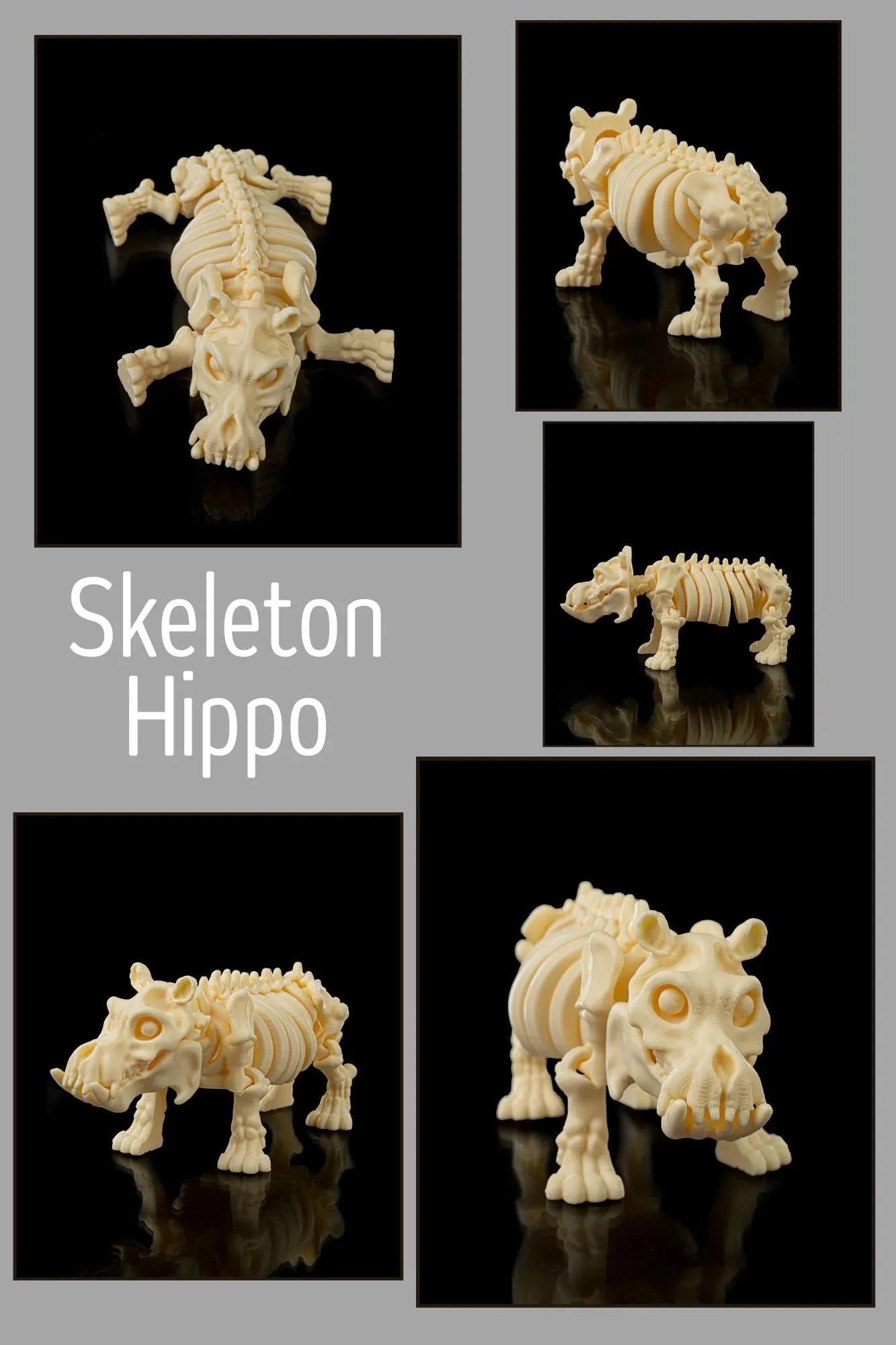 3D Printed Safari Skeleton Animals - Lion, Chimp, Elephant, Giraffe, Hippo, Rhino STLFLIX