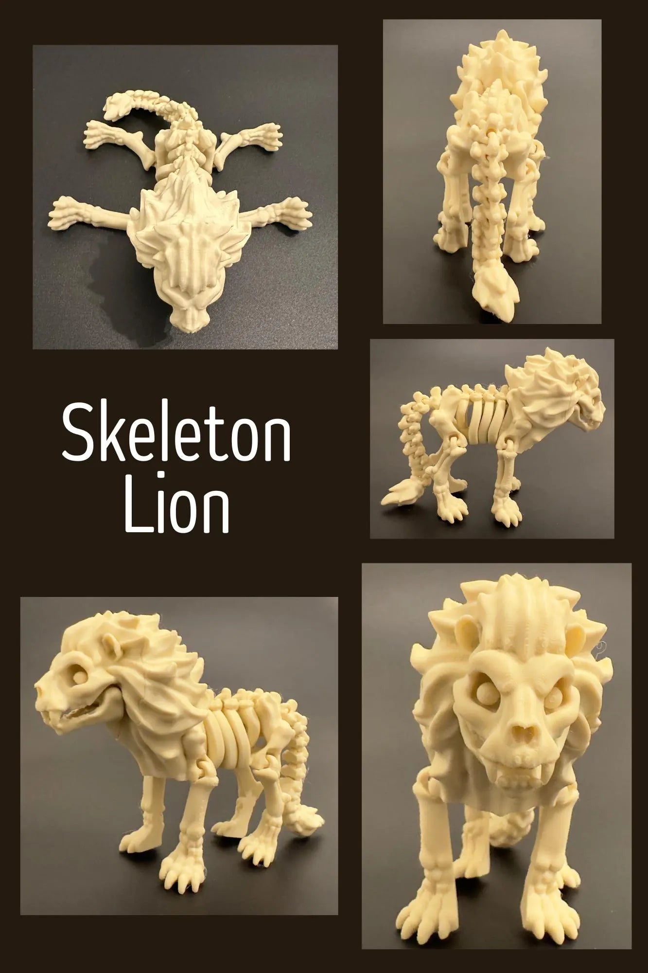 3D Printed Safari Skeleton Animals - Lion, Chimp, Elephant, Giraffe, Hippo, Rhino STLFLIX